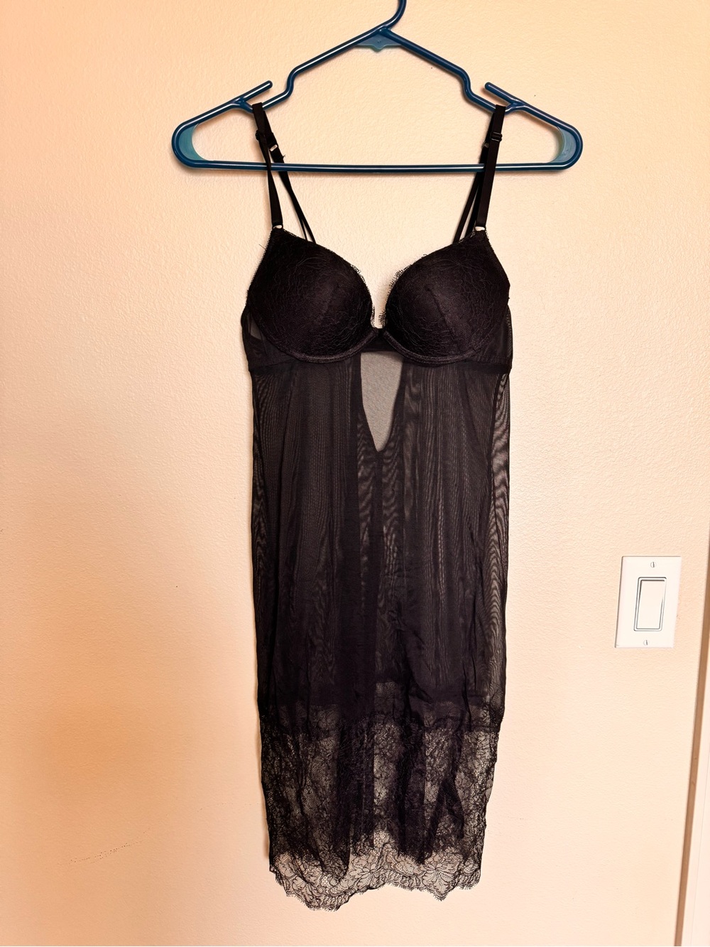 H&M Black Lace & Mesh Chemise with Underwire Cups
